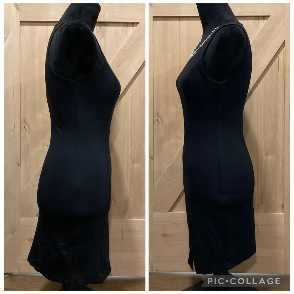 Elegant Little Black Dress with Rhinestone Beaded Neckline Medium - Picture 3 of 13